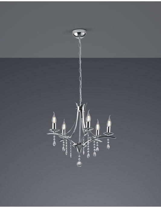Araña contemporánea 5 portalámparas E14 Lucerna Chrome Trio Lighting