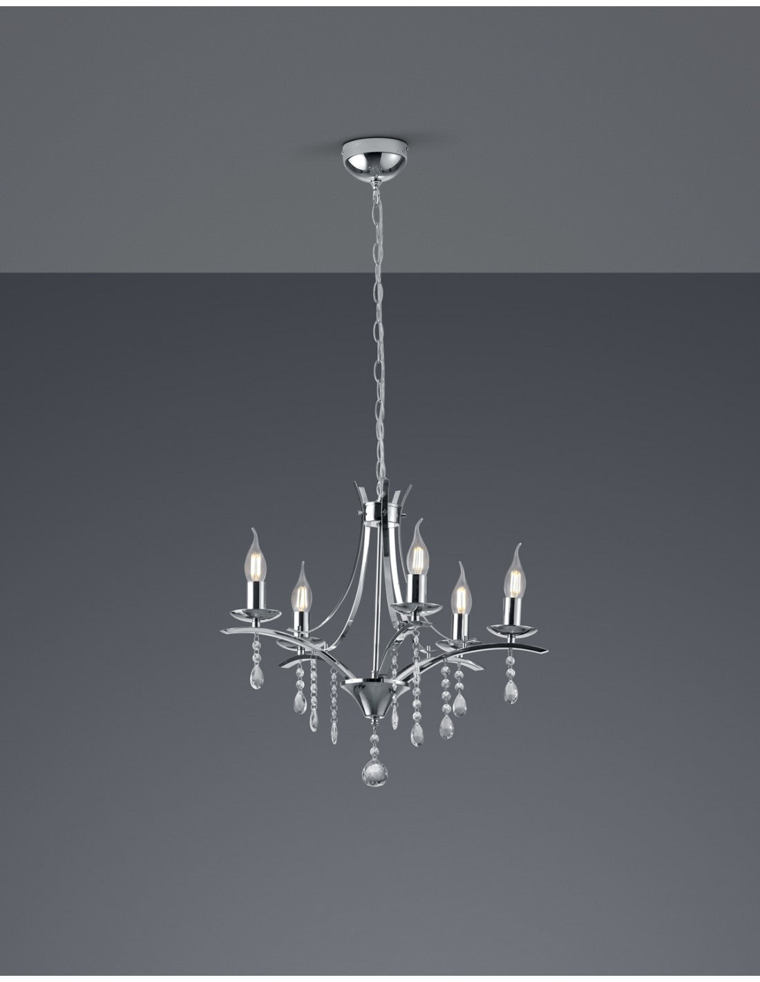Araña contemporánea 5 portalámparas E14 Lucerna Chrome Trio Lighting