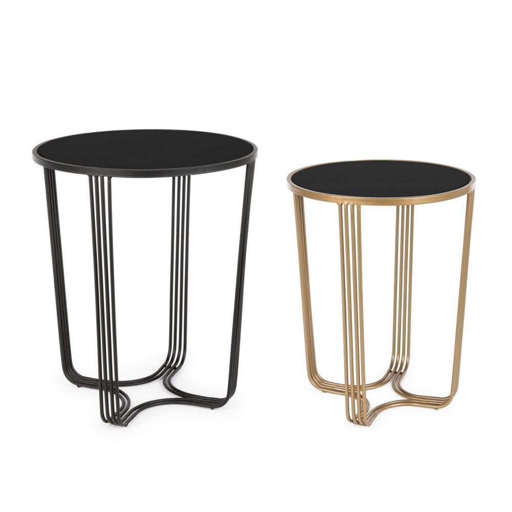 Conjunto de 2 mesas de centro de metal estilo diseño dorado-negro