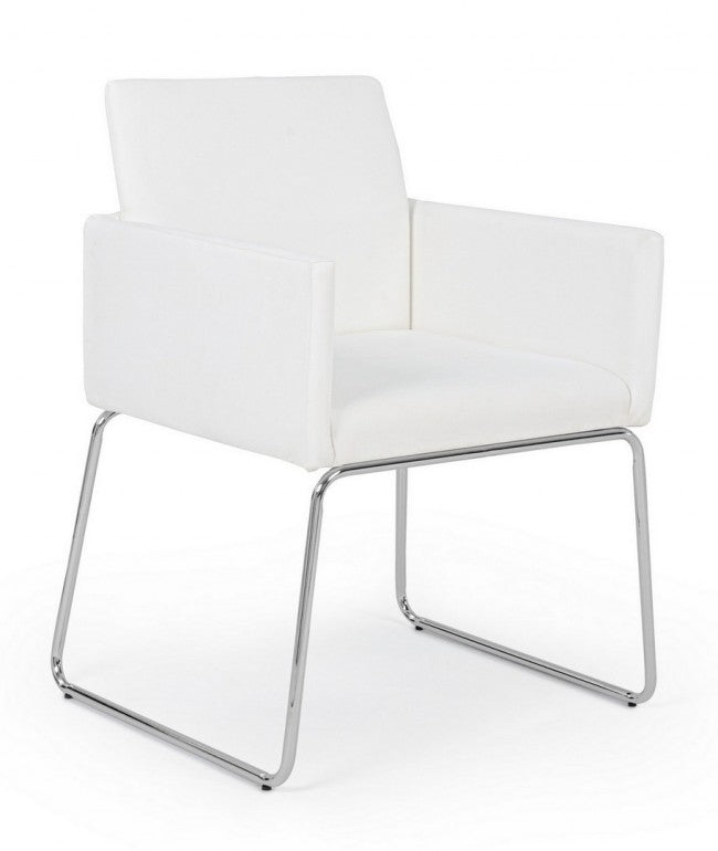 Silla con reposabrazos en símil piel Blanco SIXTY 60x54x h80,5 cm