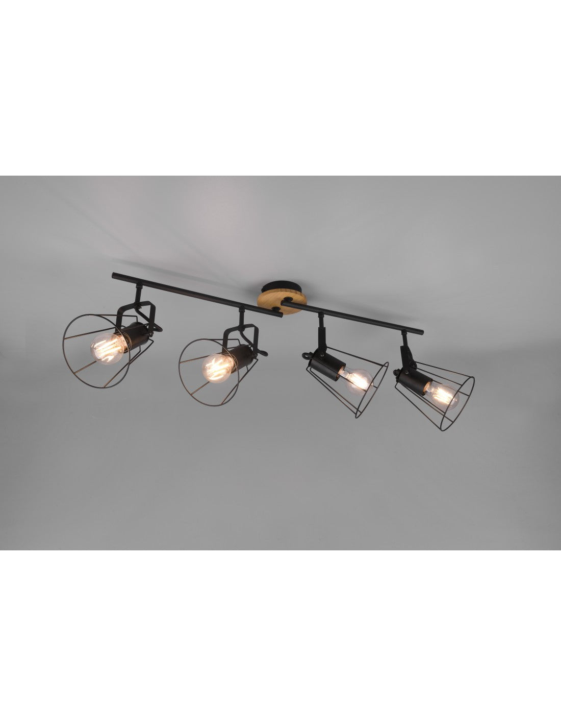 Foco 4 Focos Orientables Jaipur Industrial Vintage Negro Y Madera Trio Lighting