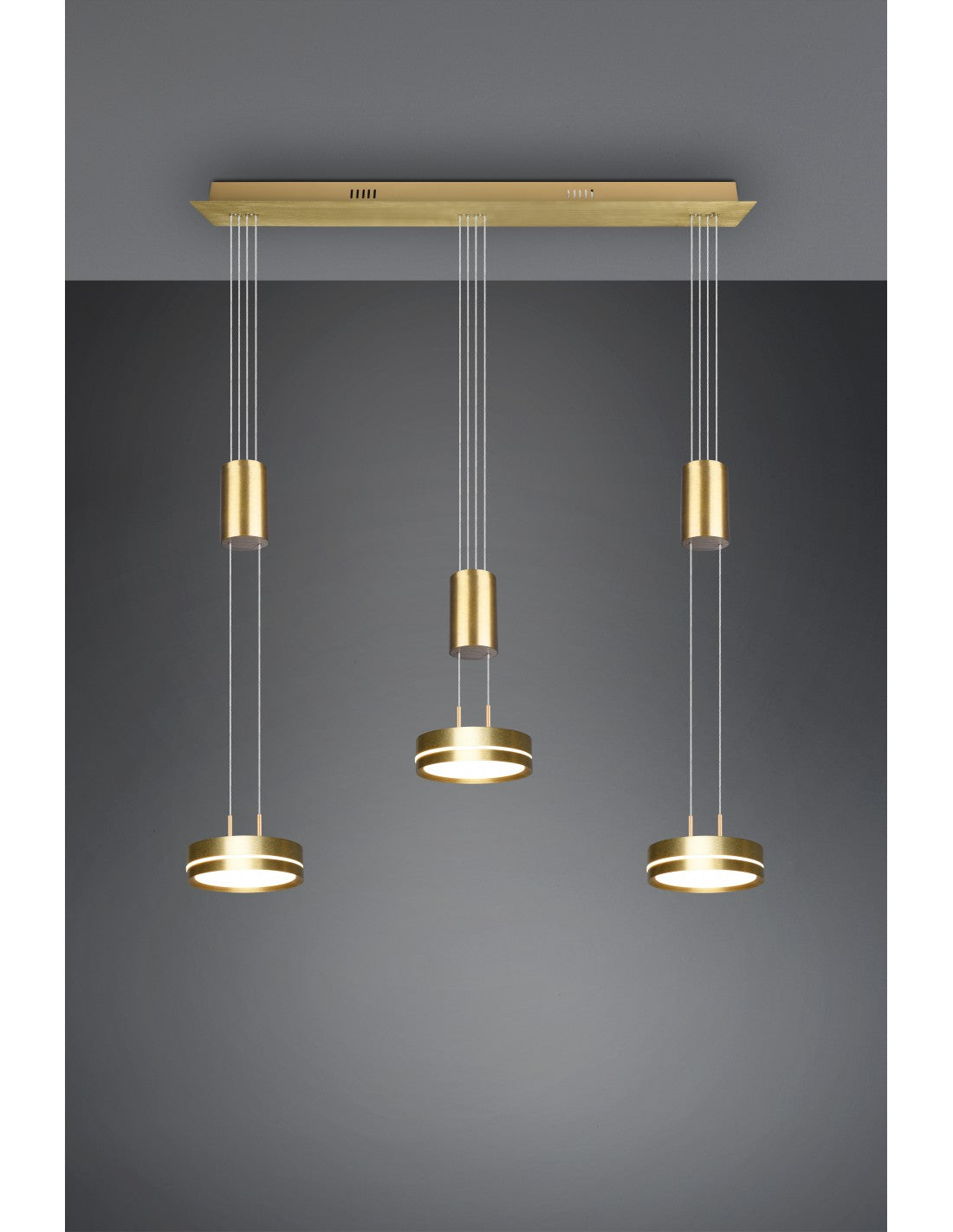 Lámpara de araña LED moderna con 3 discos de latón Franklin Trio Lighting