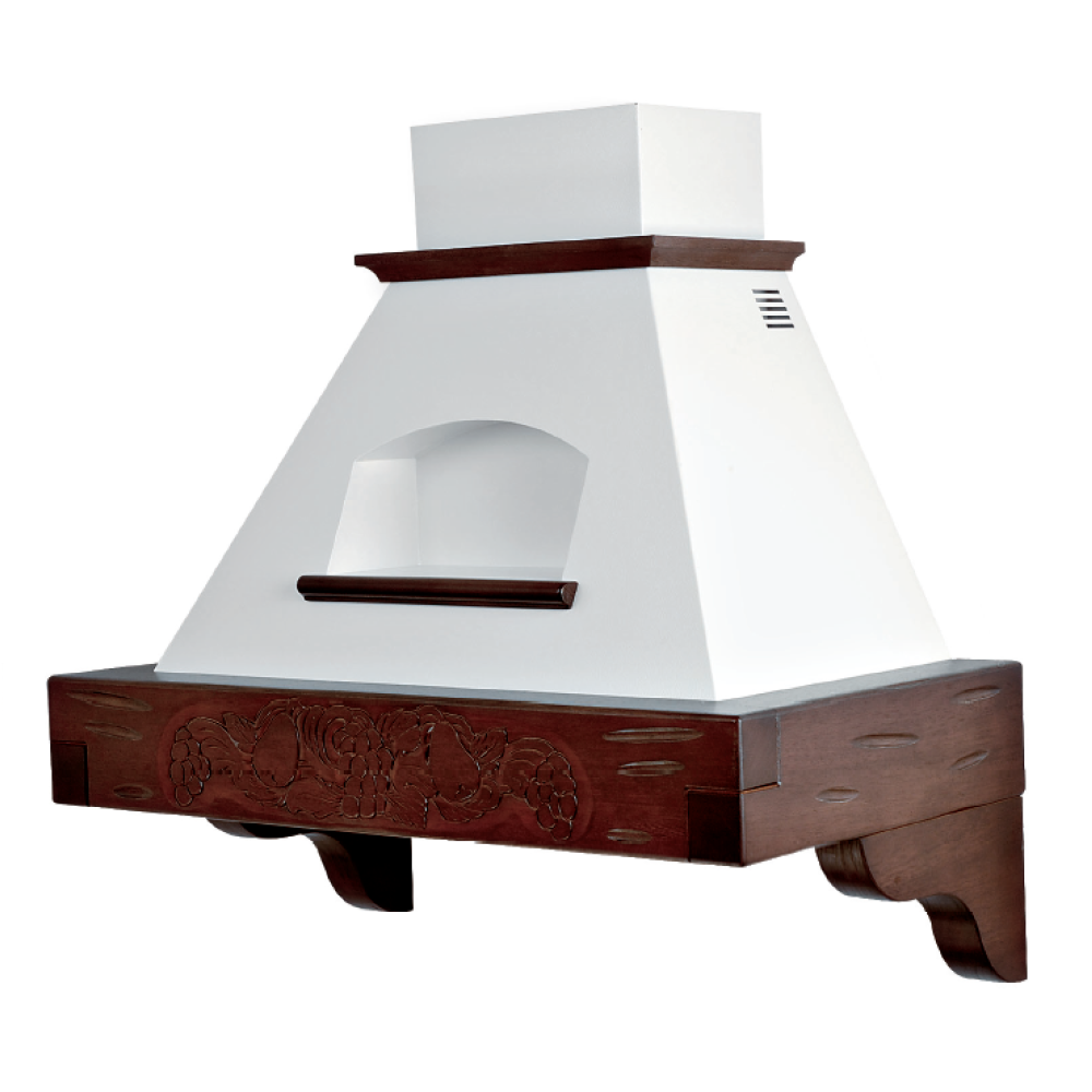 Campana de cocina rústica GIADA MAX blanca con estructura de madera incrustación color tabaco 90 cm