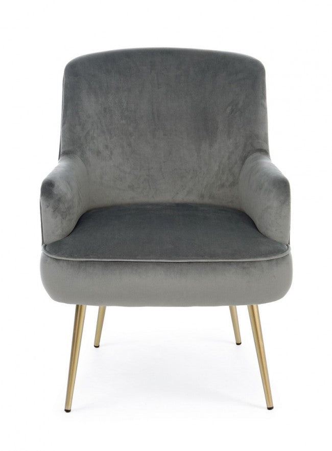 Sillón Clelia gris efecto terciopelo dorado