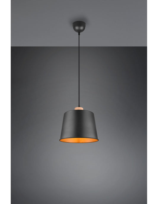 Pantalla de lámpara colgante individual en oro negro Harris Trio Lighting