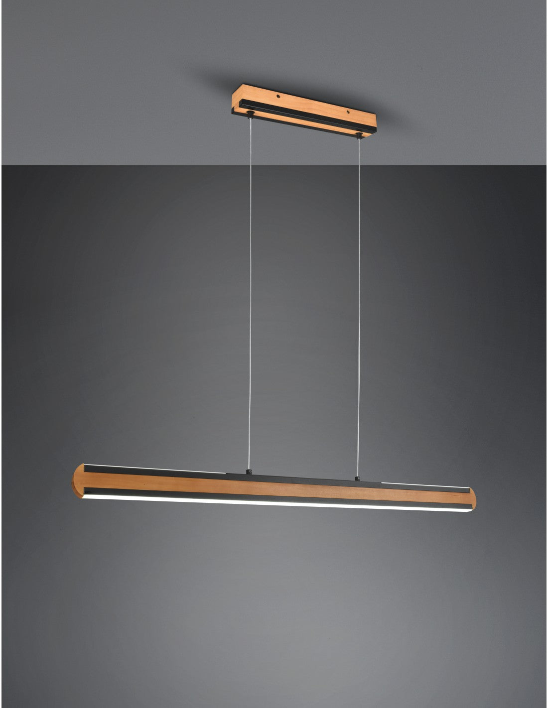 Lámpara de oficina de doble emisión, madera vintage y atenuador de metal negro, iluminación Deacon Trio