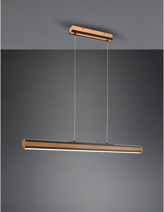 Lámpara de oficina de doble emisión, madera vintage y atenuador de metal negro, iluminación Deacon Trio