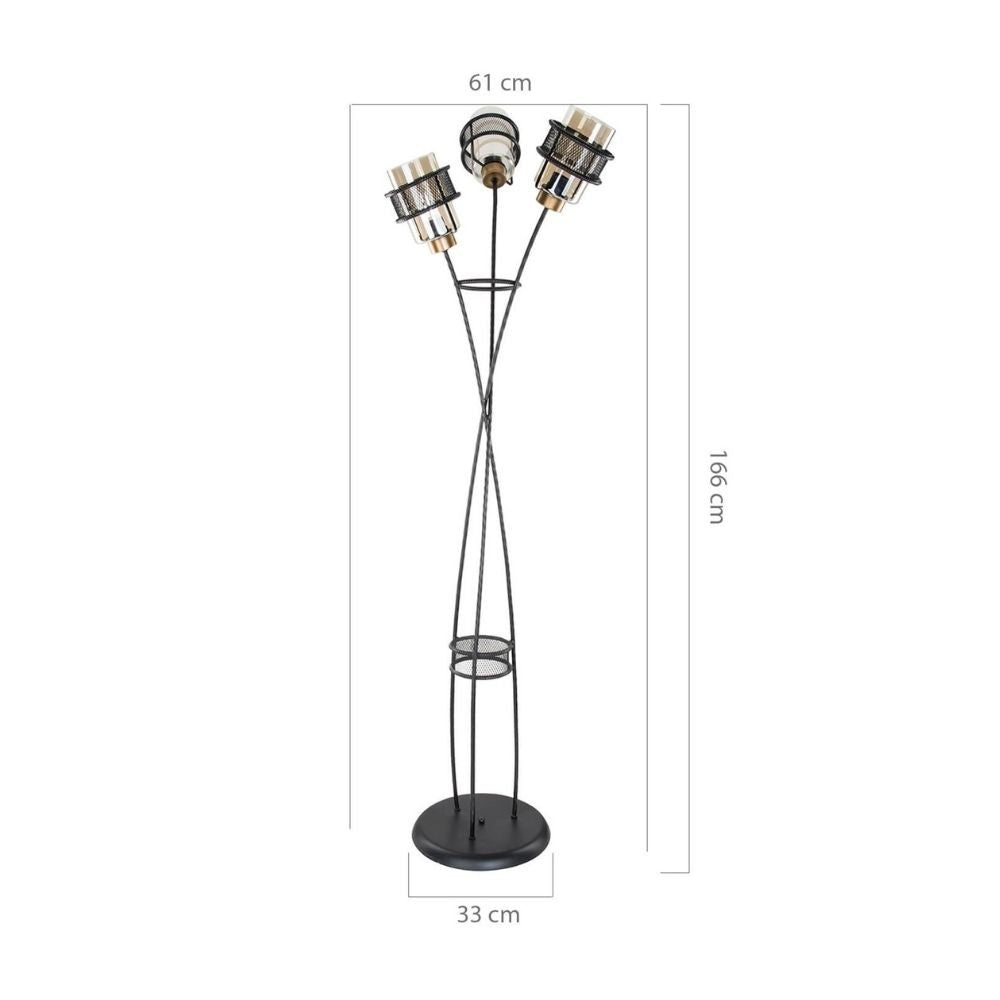 Lámpara de pie grande MDL3812 en hierro tejido con 3 luces de cristal