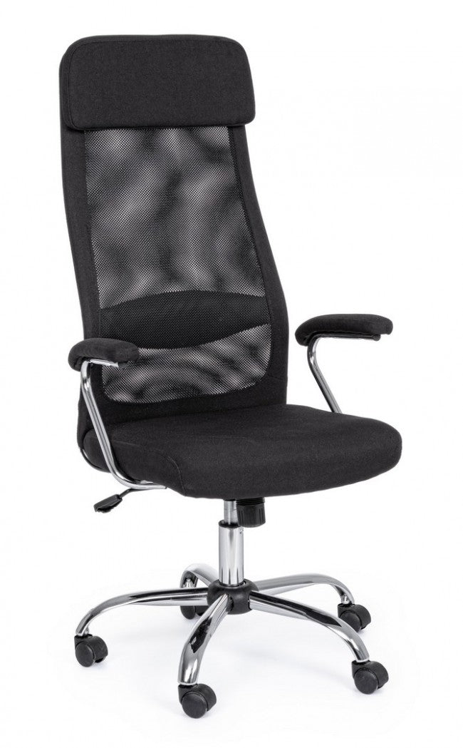 Sillón de oficina Clarissa con reposabrazos de acero tejido negro