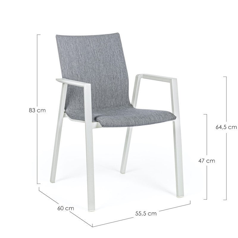 Silla De Exterior En Aluminio Blanco Con Cojín Gris Oscuro Odeon 55,5X60 H83 Cm