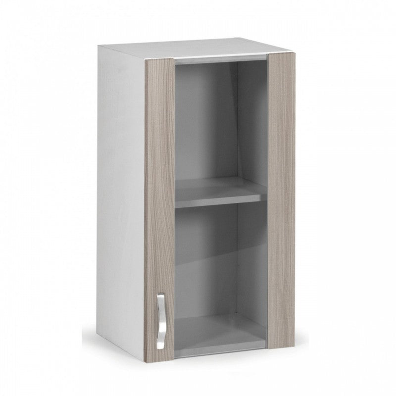 Mueble de cocina alto de madera melaminada con 1 puerta vitrina de olmo 40x32xA 72 cm