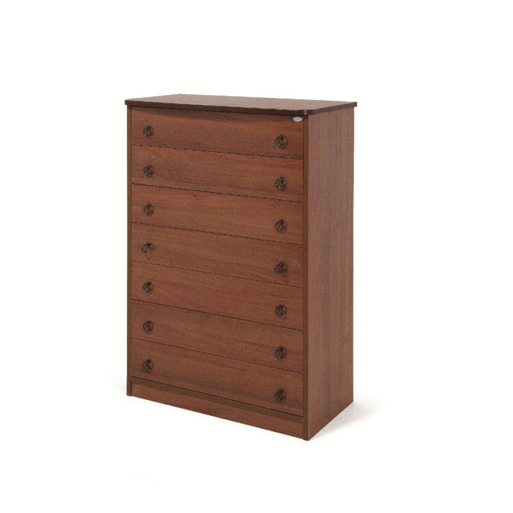Cómoda antigua de nogal en madera de melamina con 7 cajones H.111x75x76 cm