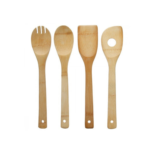 Set de 4 utensilios de cocina en bambú natural.