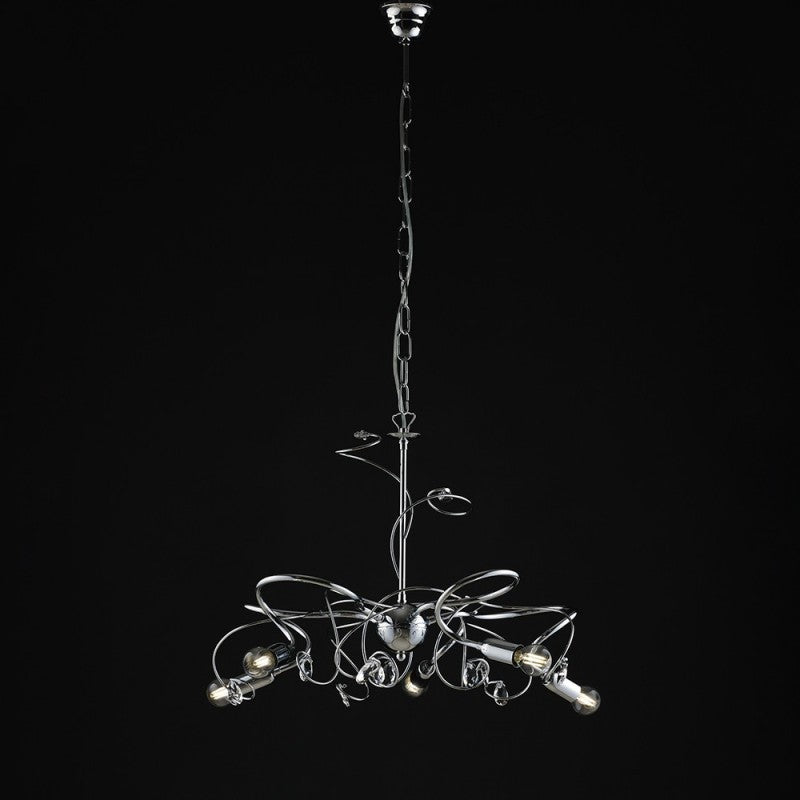 Araña moderna de hierro cromado pulido con strass de cristal 5 luces 54xh.44 cm