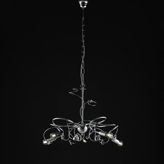 Araña moderna de hierro cromado pulido con strass de cristal 5 luces 54xh.44 cm