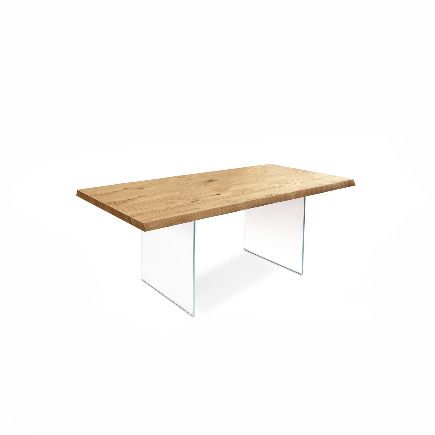 Mesa extensible chapa de roble y patas de cristal templado 160/240x90x76h cm
