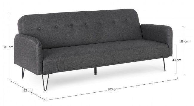 Sofá cama de tres plazas en tejido BRIDJET Negro 200x82x h81 cm