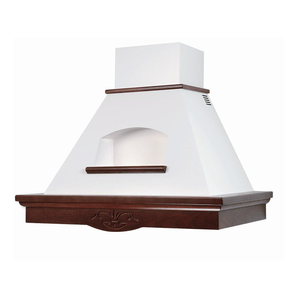Campana de cocina rústica TOSCA blanca con estructura de madera incrustación color tabaco 90 cm