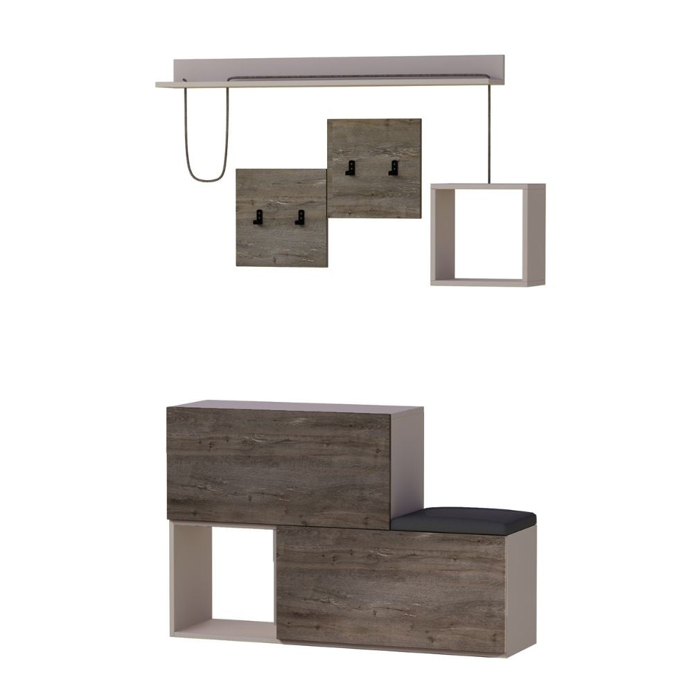 Mueble de entrada zapatero Holdon en color café oscuro gris paloma