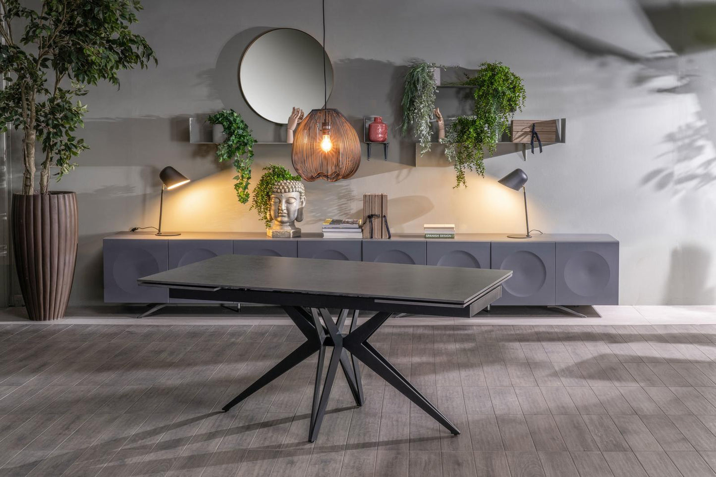 Mesa extensible vintage gris - negro mate 90 cm x 160-240 cm cm Alt. 76 cm