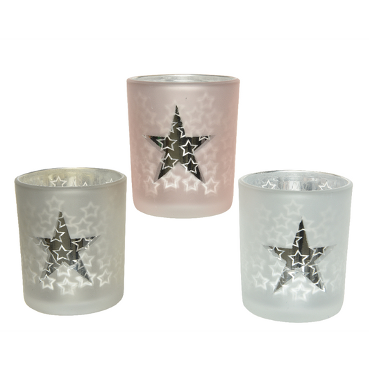 Portavelas con estrella colores surtidos Alt. 8 cm