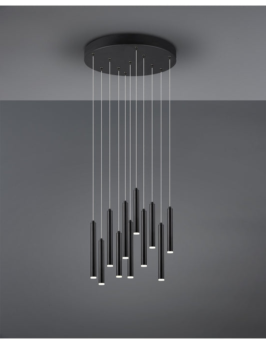 Suspensión tubular moderna 11 tubos LED negros Ø40 cm Trio Lighting