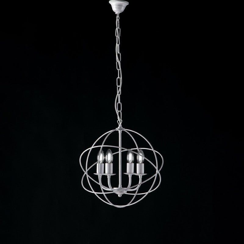 Lámpara colgante Deco hierro blanco plata cuatro luces 39x h42 cm
