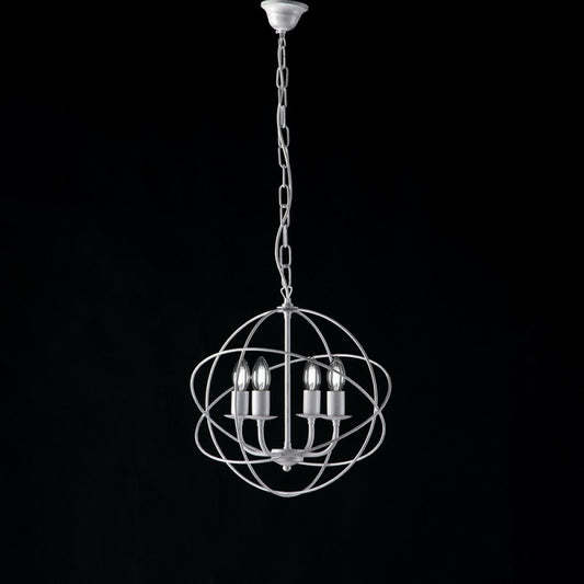 Lámpara colgante Deco hierro blanco plata cuatro luces 39x h42 cm