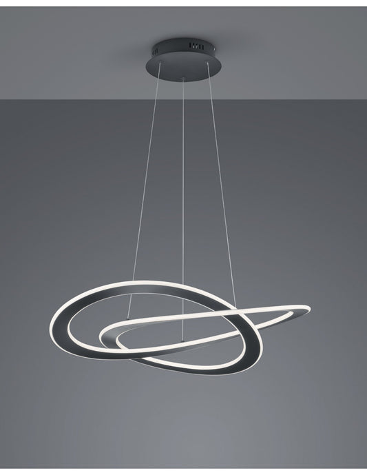 Suspensión moderna 2 círculos LED Oakland Antracita Trio Lighting