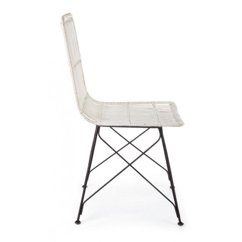 Silla de estilo moderno en acero y kubu blanco LUCILA 45x55x h85 cm