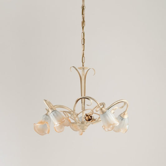 Lámpara colgante de hierro rosa marfil dorado con cinco luces 60x h47 cm