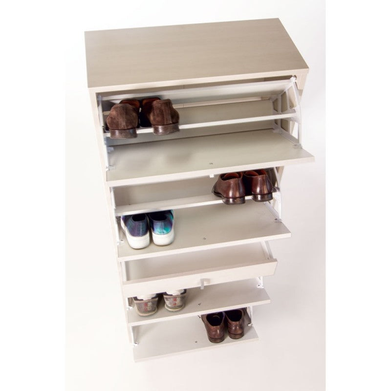 Zapatero con cuatro puertas de espejo y un cajón en Oxy White 63x29x h164 cm