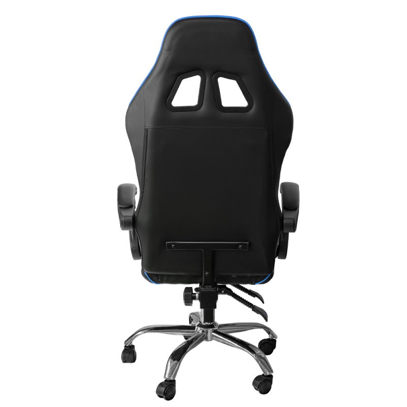 Silla gaming de oficina reclinable de ecopiel Azul y Negro 64x53x h123-133 cm