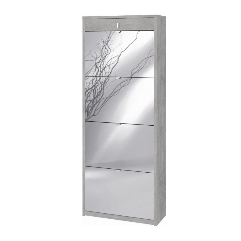 Zapatero con cuatro puertas de espejo y un cajón superior Beton Cemento 63x29x h164 cm