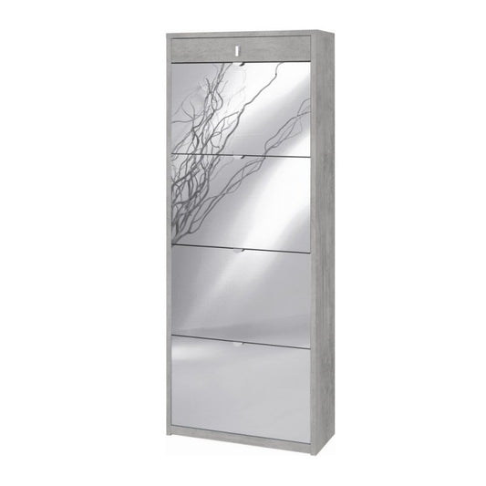 Zapatero con cuatro puertas de espejo y un cajón superior Beton Cemento 63x29x h164 cm
