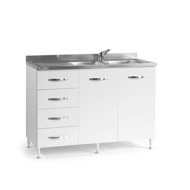 Fregadero de cocina de fresno blanco 2 puertas con cómoda izquierda 120x50xAl. 85 cm