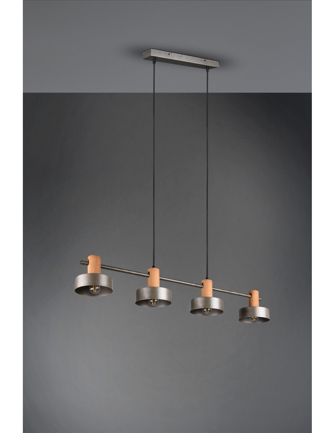 Gaya Suspensión 4xE14 Níquel Envejecido Y Madera L90 cm Trio Lighting