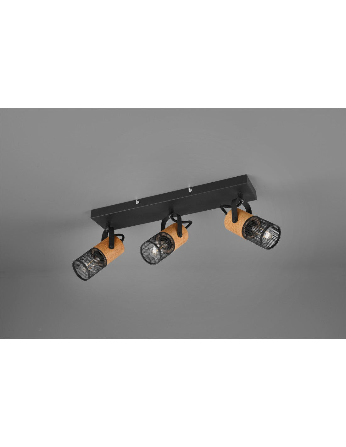 Tosh Foco negro 3xE14 Spot madera y jaula de metal L44 cm Trio Lighting