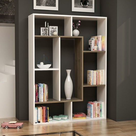 Librería Liam blanco detalle geométrico nogal 100x136h
