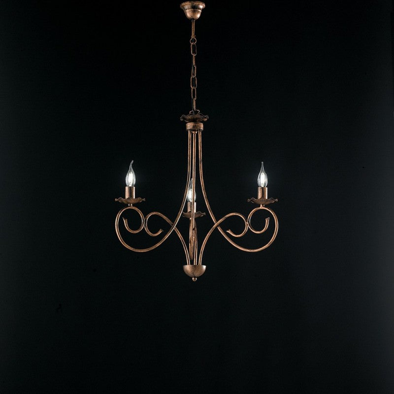 Lámpara colgante de hierro cobre DECO negro tres luces 50x h60 cm