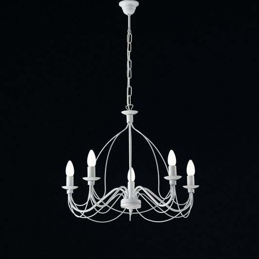 Araña de hierro desgastada blanca con cinco luces 61x h45 cm