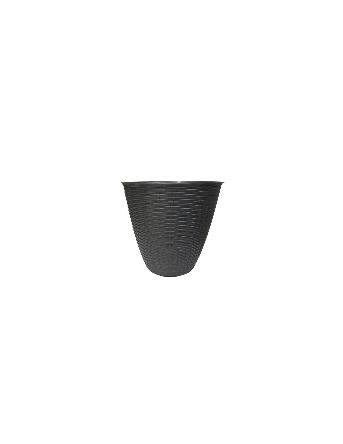 Jardinera de paja con unas dimensiones de 19 cm de diámetro y 17,6 cm de altura, color antracita.