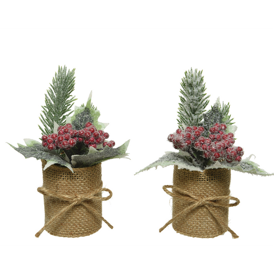 Rama pequeña con jarrón nevado Ø5 xh 15 cm