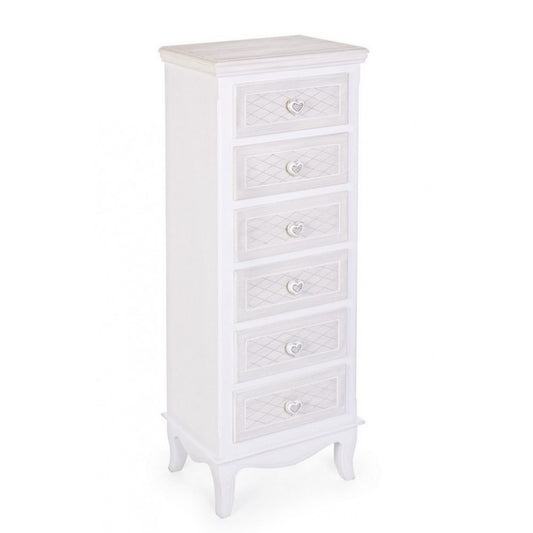 Cómoda clásica Charlene de madera blanca con 6 cajones
