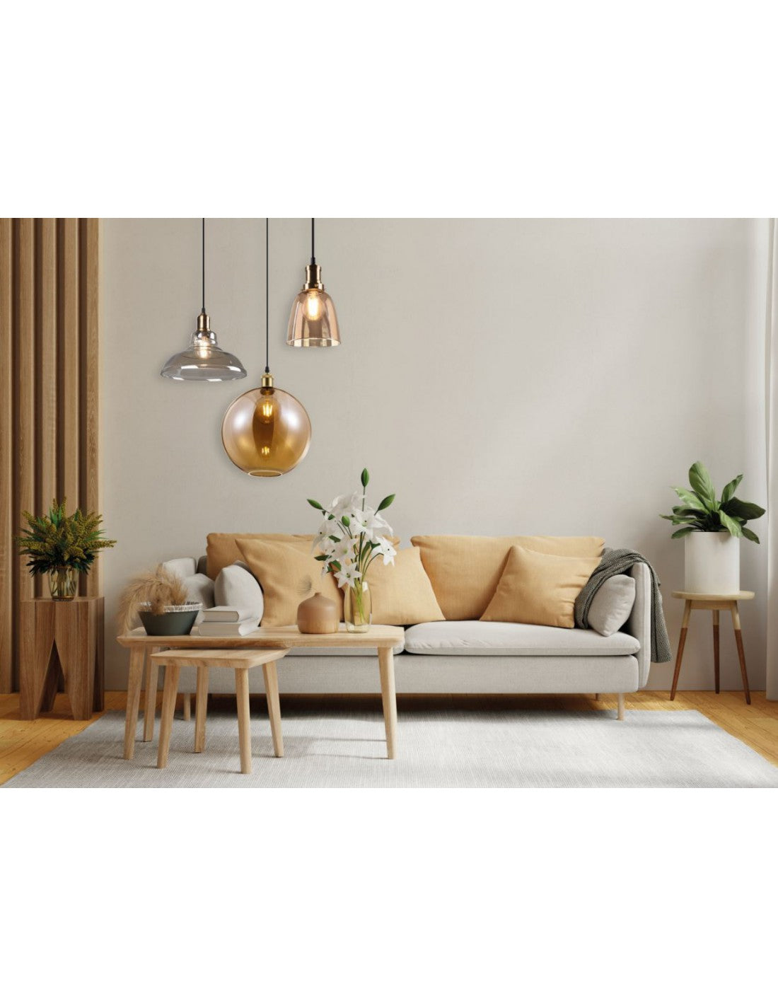Lámpara colgante Dino de cristal ámbar con una sola esfera Ø30 cm Trio Lighting