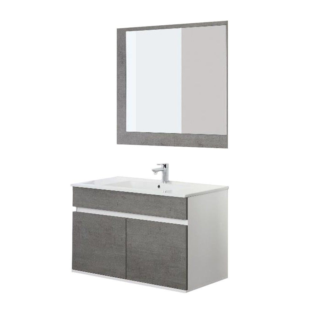 Composición de baño con dos puertas Línea Fabula Cemento Blanco 90x47x h57cm