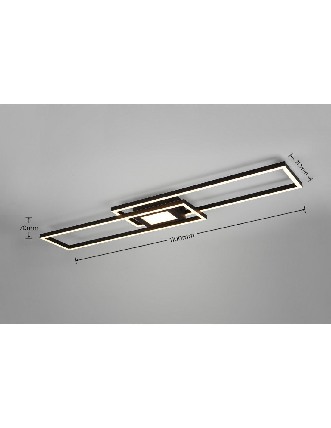 Candelabro Luz de techo Rectángulos Doble emisión Led Ganado Negro Trio Iluminación