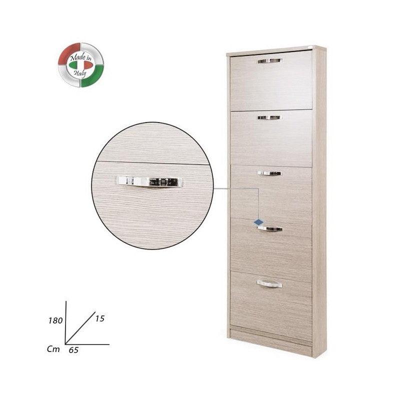 Zapatero Slim de madera de melamina con 5 solapas de olmo 180x65x15 cm