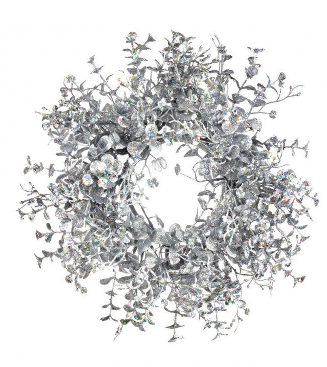 6x Corona de eucalipto D25 Plata Glitter