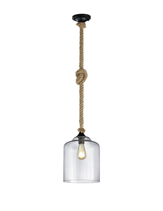 Vintage Suspensión Cuerda Judith Lámpara Pantalla Vidrio Transparente Trio Iluminación